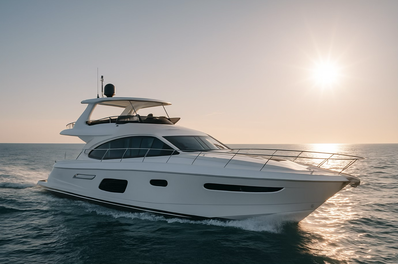 Yacht au coucher de soleil